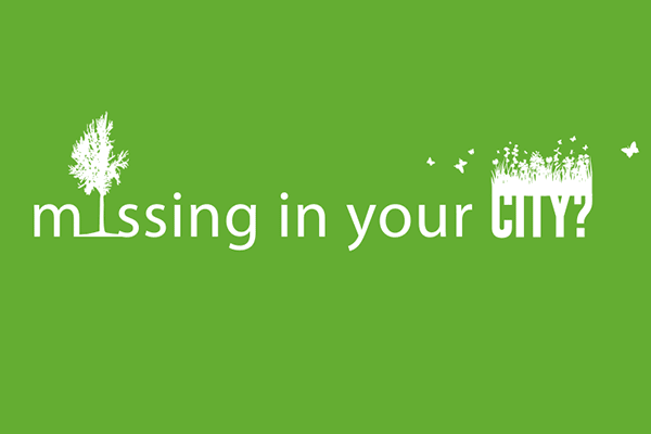 white text and illustration reading missing in your city with green background