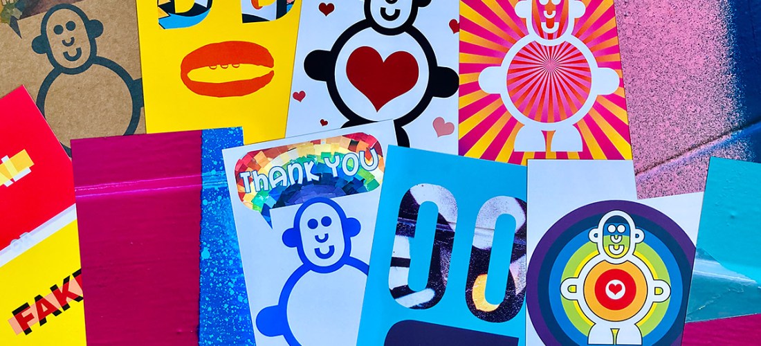 a selection of free postcards with bright and colourful designs